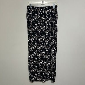 Love Wish Women's Pants S Black Floral Wide Leg Drawstring Elastic Boho Casual